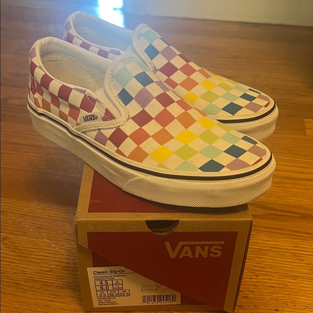 Vans Slip-On Rainbow Checkered Sneakers Women’s 6